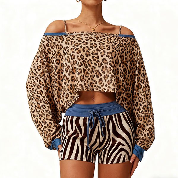 Women's casual loose-fitting home leopard print detachable design set