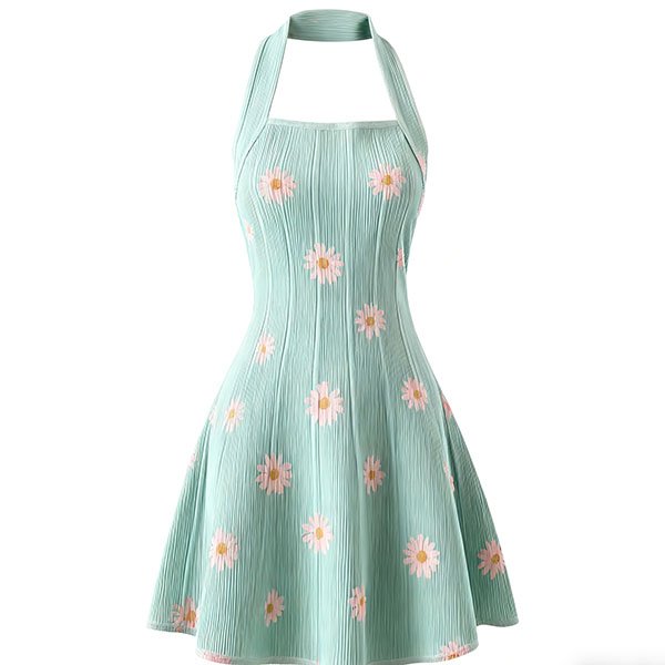 Women's Floral Cute Retro Halter Neck Dress