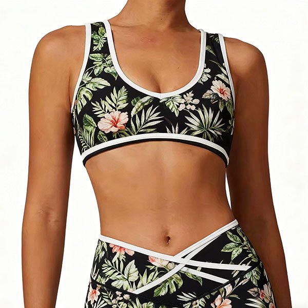 Women's minimalist retro floral design sports top