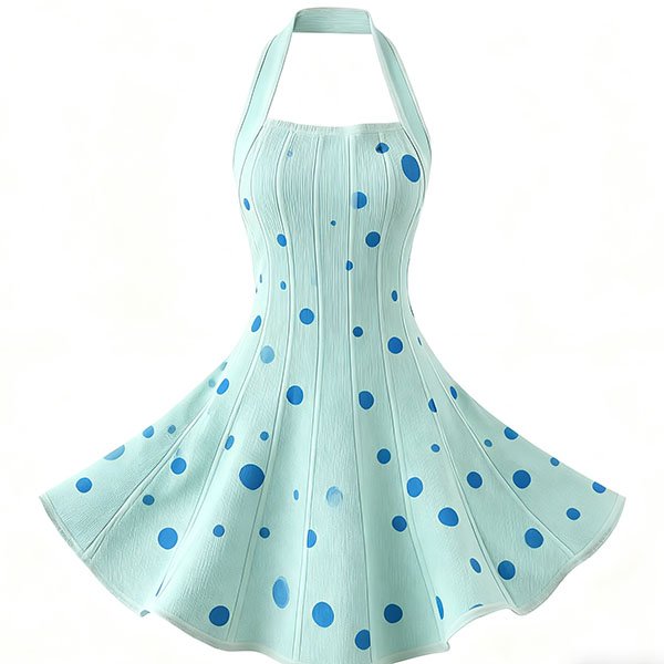 Women's polka dot cute retro halter neck dress